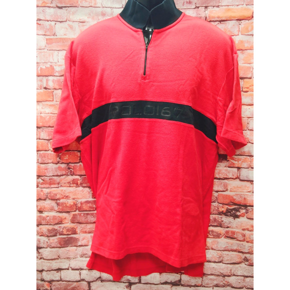 Polo Sport Ralph Lauren Polo Shirt Men 2XL Red High Low Slit Performance 1/4 Zip - Picture 1 of 6